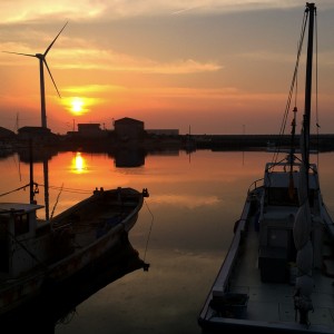 「淡路島の漁港」夕暮れのひととき、釣竿片手に愛犬とに行く。