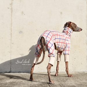 犬服|3cm×3cmグリッドチェック|日本製ジャガードニット|選べる4タイプ×2カラー(アイボリー/レッド)