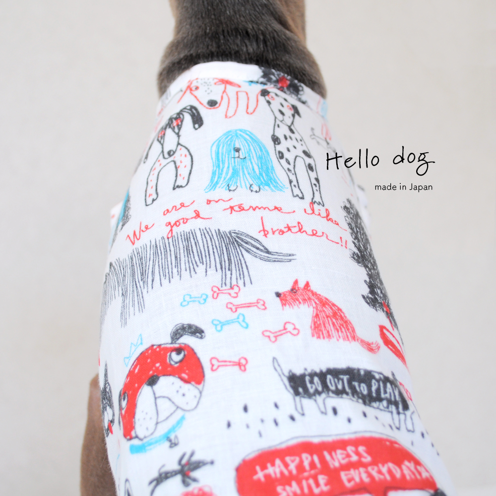 犬服｜Hello dog｜ダブルガーゼ×杢天竺ボーダーニット｜選べる３タイプ
