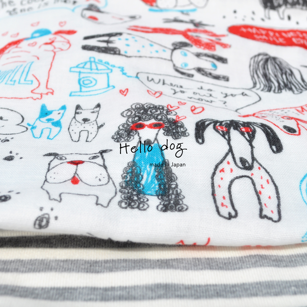 犬服｜Hello dog｜ダブルガーゼ×杢天竺ボーダーニット｜選べる３タイプ