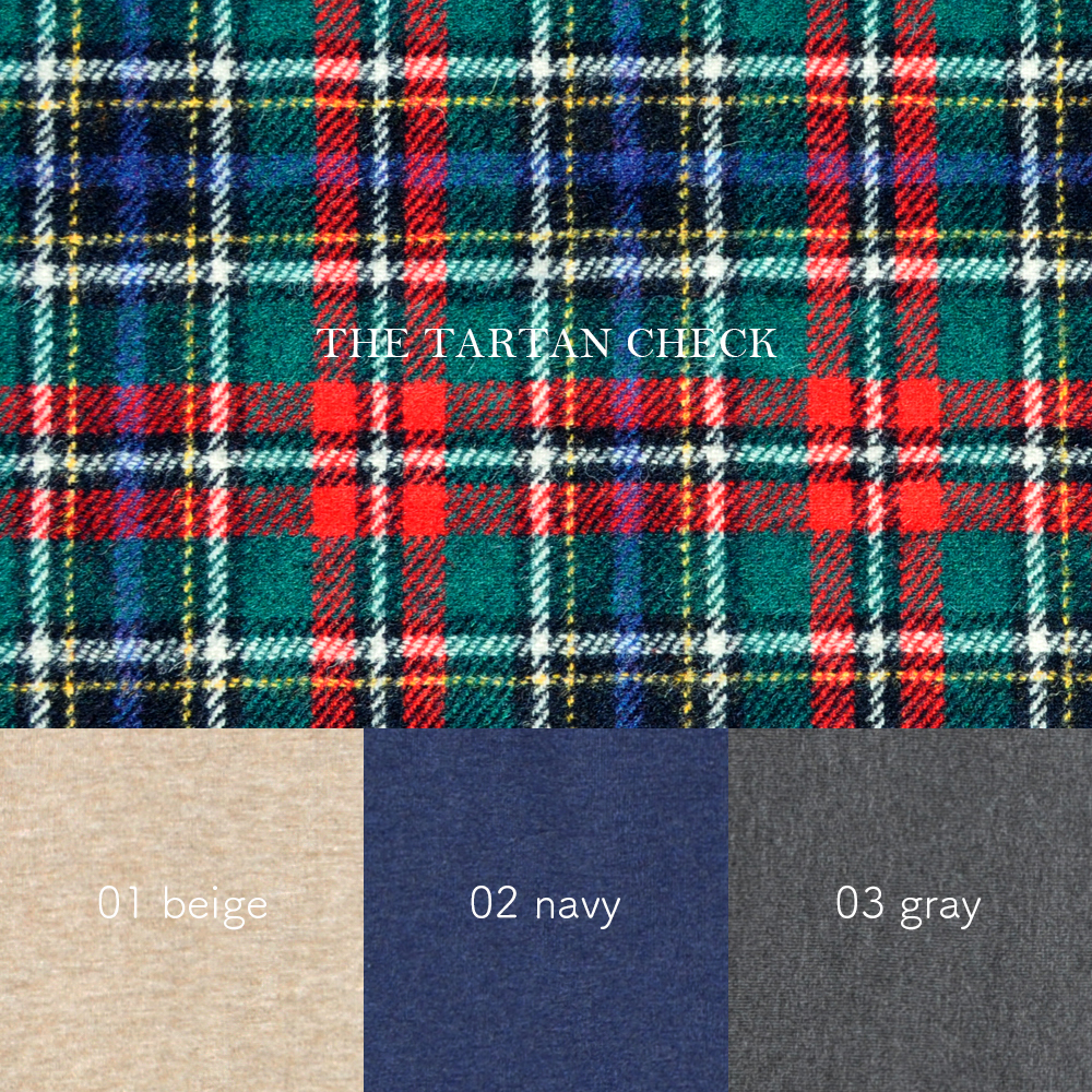 犬服|THE TARTAN CHECK|イギリス製タータンチェック生地|選べる3タイプ×3カラー(ベージュ/ネイビー/グレイ)「丸襟カスタマイズ可能」