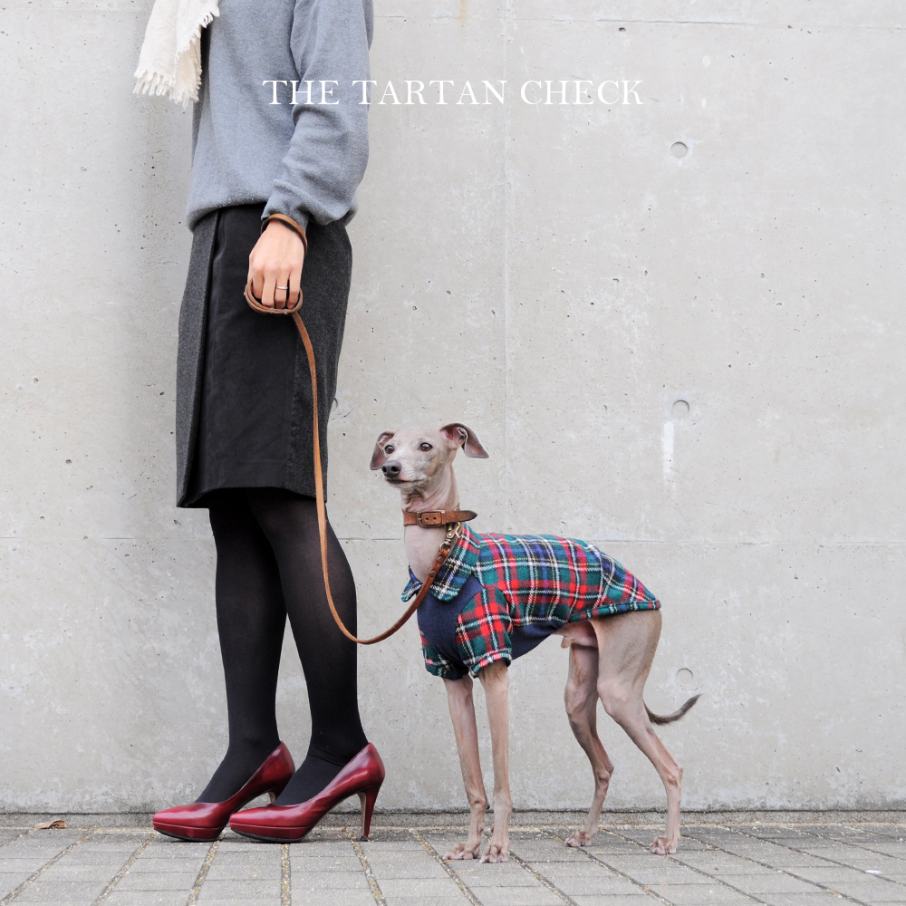 犬服｜THE TARTAN CHECK｜イギリス製タータンチェック生地｜選べる３タイプ×３カラー（ベージュ/ネイビー/グレイ）「丸襟カスタマイズ可能」