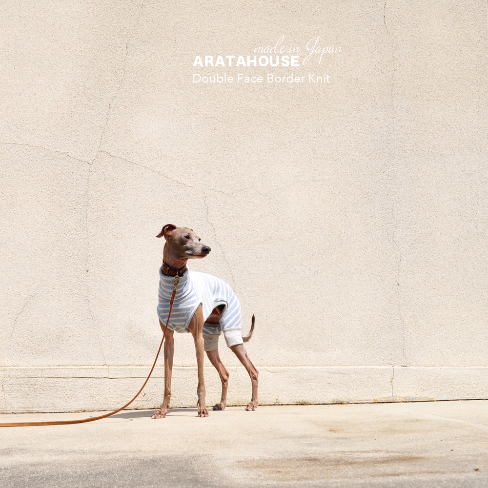 犬服|日本製ダブルフェイスボーダーニット(二重織りニット)|選べる4タイプ×3カラー(スカイブルー/イエロー/ライトグレイ)