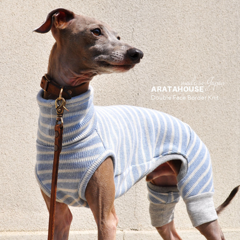 犬服|日本製ダブルフェイスボーダーニット(二重織りニット)|選べる4タイプ×3カラー(スカイブルー/イエロー/ライトグレイ)
