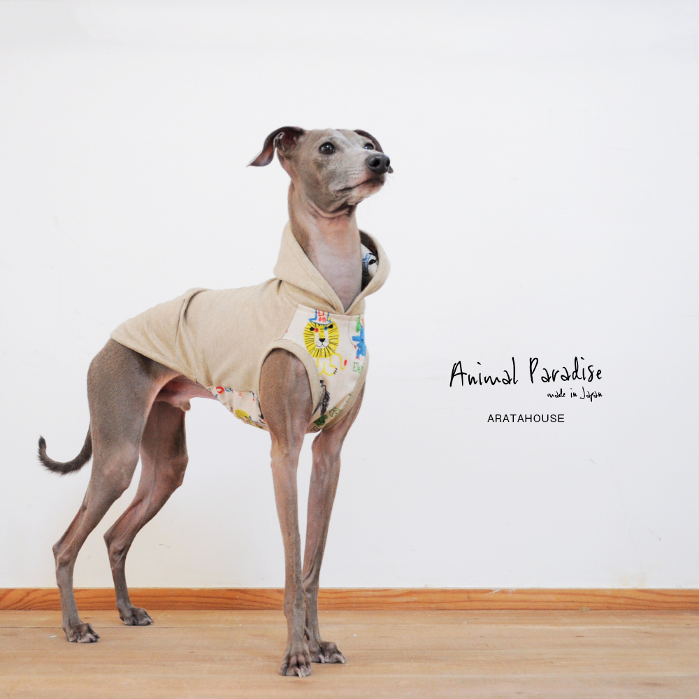 犬服|アニマルパラダイス|綿麻×杢天竺ニット|選べる4タイプ×3カラー(ベージュ/ネイビー/グレイ)