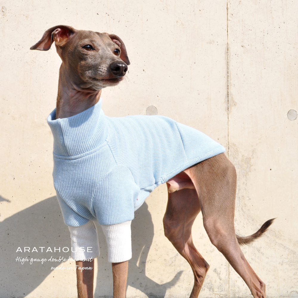 犬服｜日本製コットンハイゲージダブルフェイスニット（二重織りニット）｜選べる４タイプ×２カラー（ホワイト/スカイブルー）
