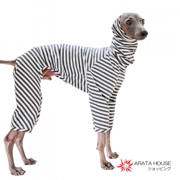 イタグレ・ウィペット犬服｜ロンパース｜杢天竺ボーダーニット｜選べる３カラー（ベージュ/ネイビー/グレイ）