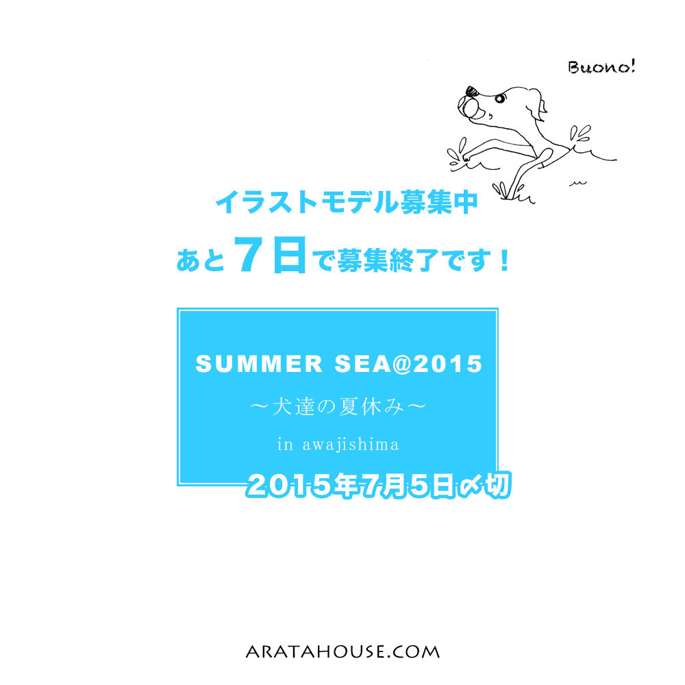 「あと7日で募集終了」イラストモデルさんぞくぞく集まってくれてます♡「SUMMER SEA@2015 〜犬達の夏休み〜 in awajishima」