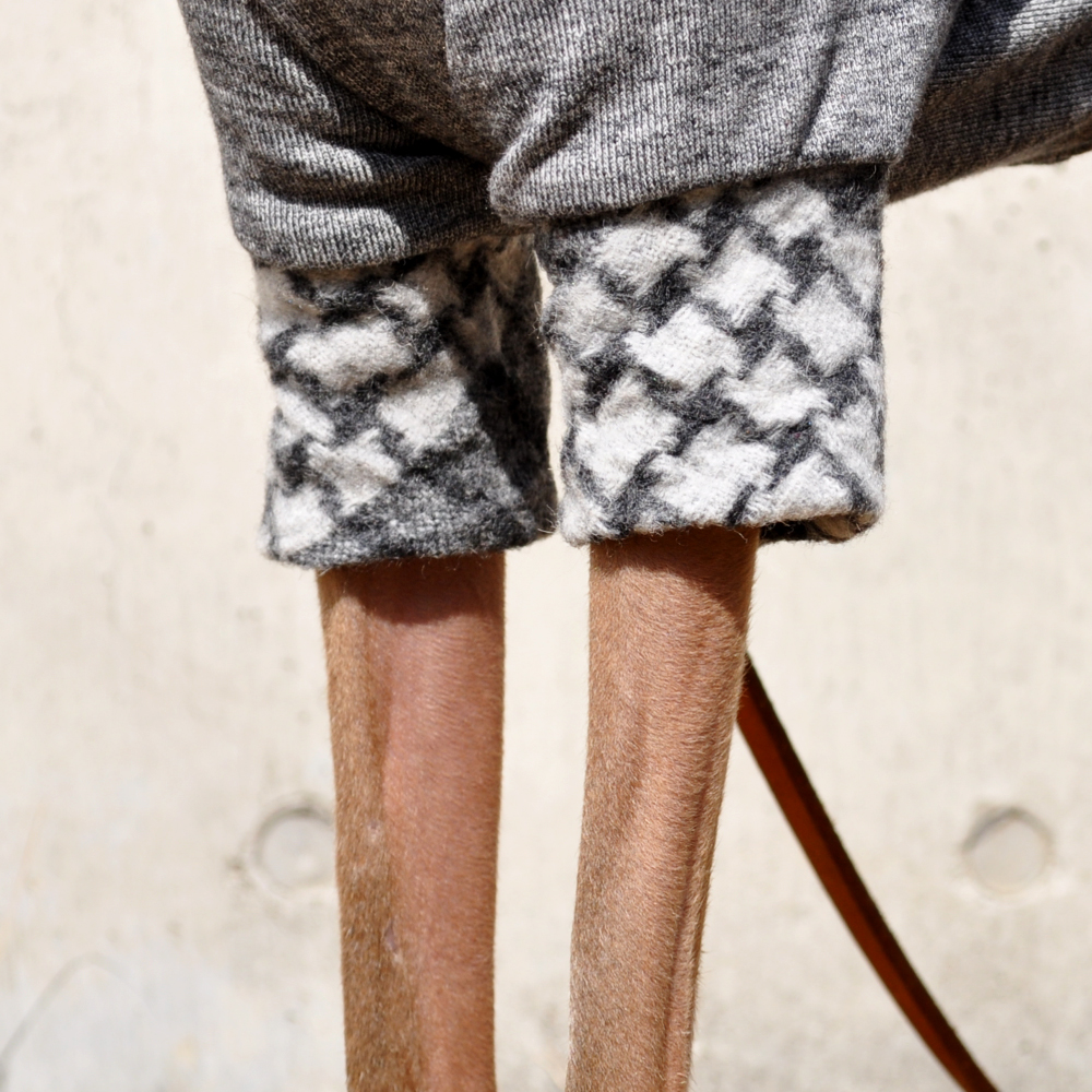 「柔らかな春の犬服」“くしゅくしゅ”ウールチェックトレーナー。シンプルなコーデが洒落上級者♡