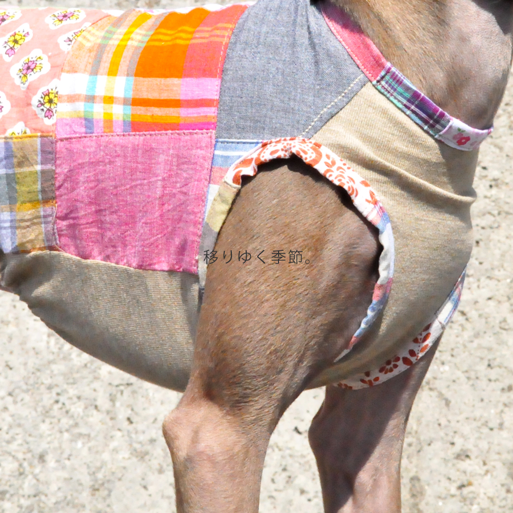 犬服｜移りゆく季節｜パッチワークインド綿｜選べる３タイプ×３カラー（ベージュ/ネイビー/グレイ）