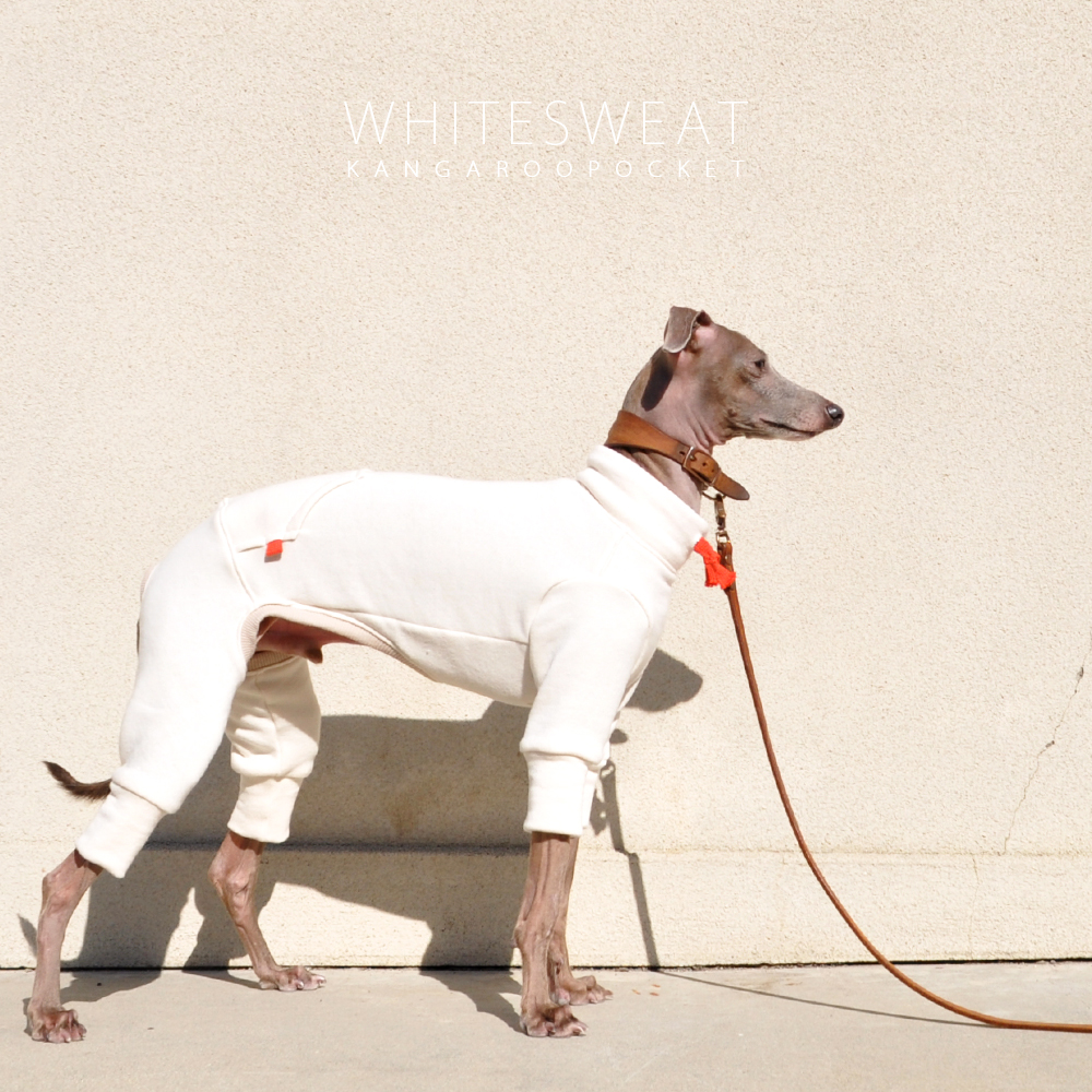 犬服|白スウェット×カンガルーポケット|選べる4タイプ×選べる紐6カラー