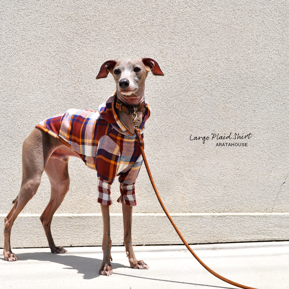 犬服|ラージチェックシャツ|日本製コットンダブルガーゼ|選べる3タイプ×2カラー(ブラウン×オレンジ/ブラック×レッド)