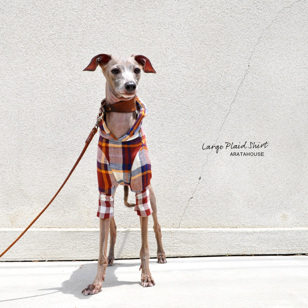 犬服|ラージチェックシャツ|日本製コットンダブルガーゼ|選べる3タイプ×2カラー(ブラウン×オレンジ/ブラック×レッド)