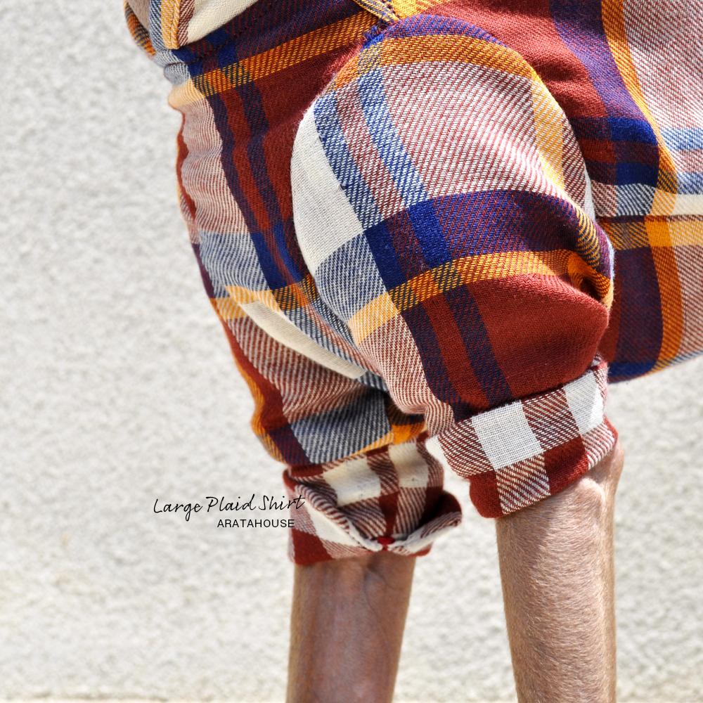 犬服|ラージチェックシャツ|日本製コットンダブルガーゼ|選べる3タイプ×2カラー(ブラウン×オレンジ/ブラック×レッド)