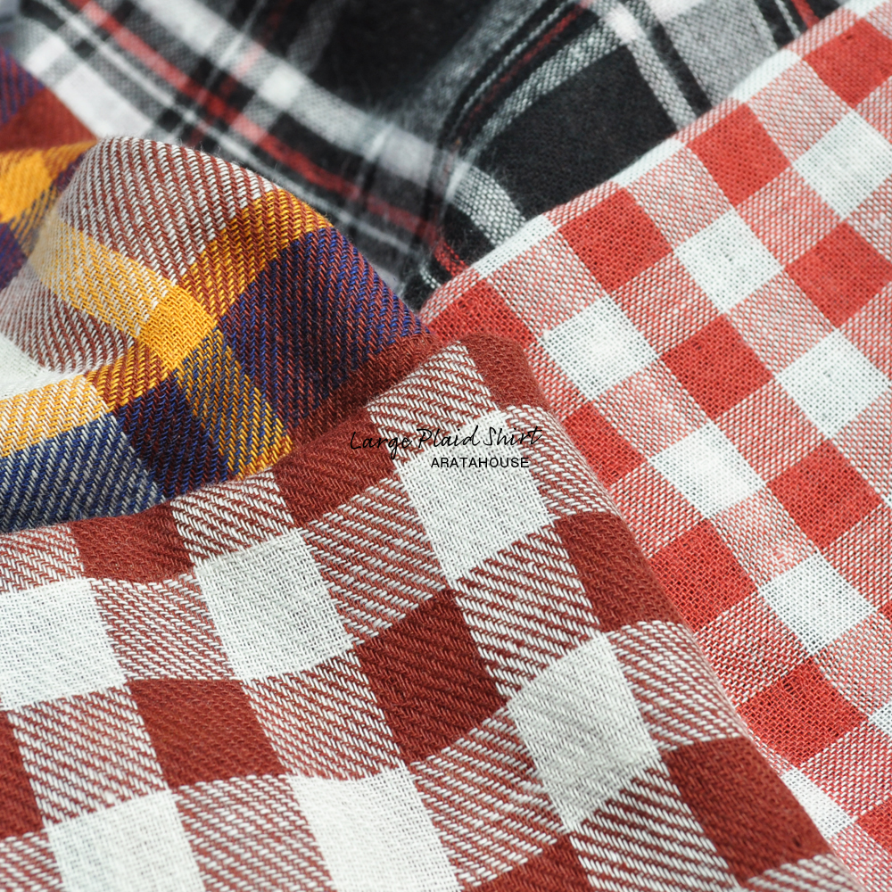 犬服|ラージチェックシャツ|日本製コットンダブルガーゼ|選べる3タイプ×2カラー(ブラウン×オレンジ/ブラック×レッド)