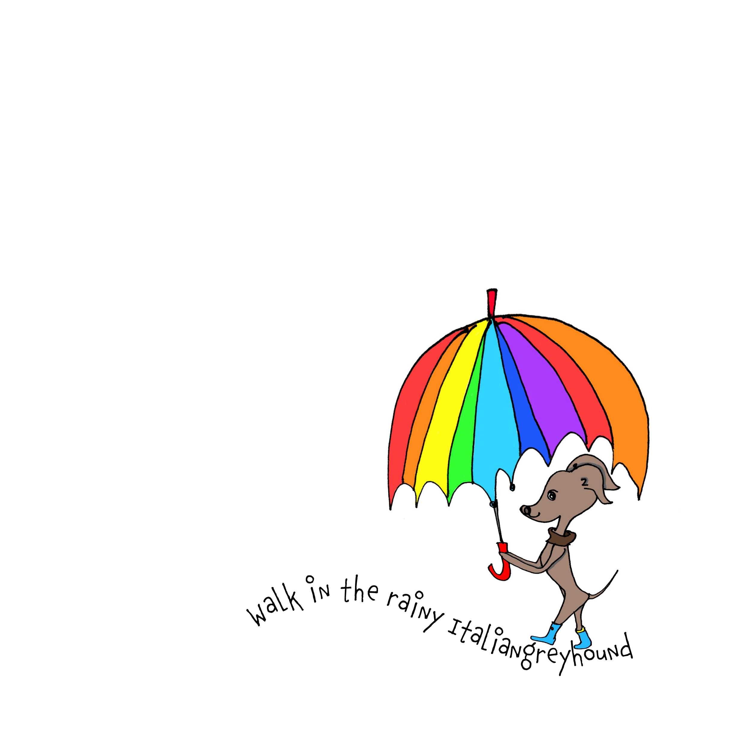 Walk in the rainy Italiangreyhound「YOSHIE.KUROIWA」