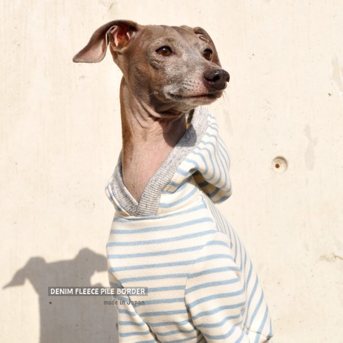 犬服|デニム裏毛パイルボーダー|選べる4タイプ×3カラー(アクア/グリーン/ネイビー)