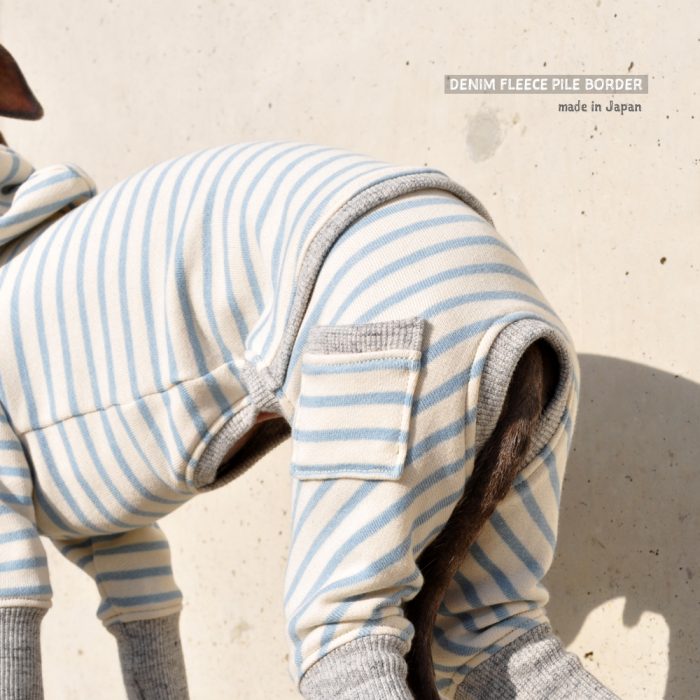 犬服|デニム裏毛パイルボーダー|選べる4タイプ×3カラー(アクア/グリーン/ネイビー)
