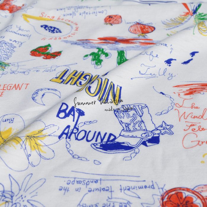 犬服|Summer Vacation|上質な日本製強撚天竺ニットプリント|選べる4タイプ×2カラー(ブルー文字/ブラック文字)