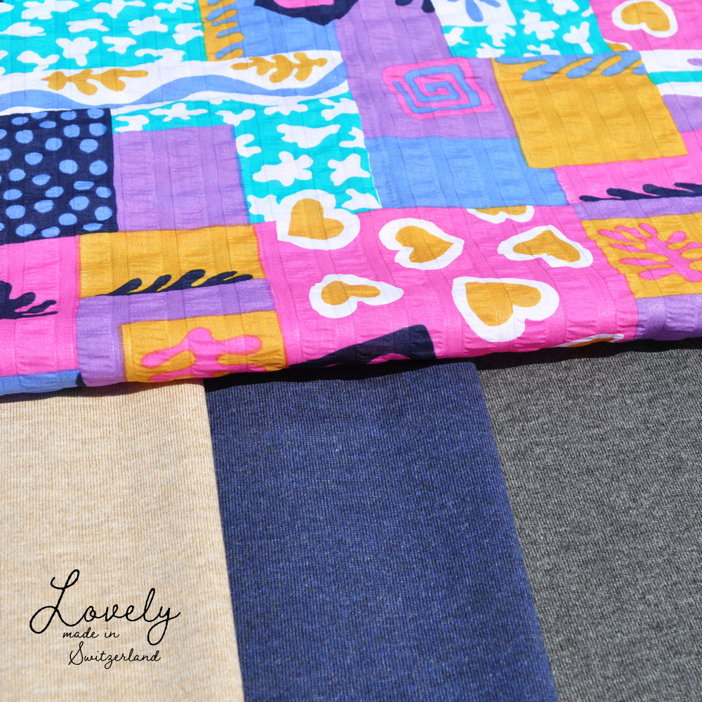 犬服｜Lovely｜スイス製サッカープリント（しじら織り）｜選べる３タイプ×３カラー（ベージュ/ネイビー/グレイ）