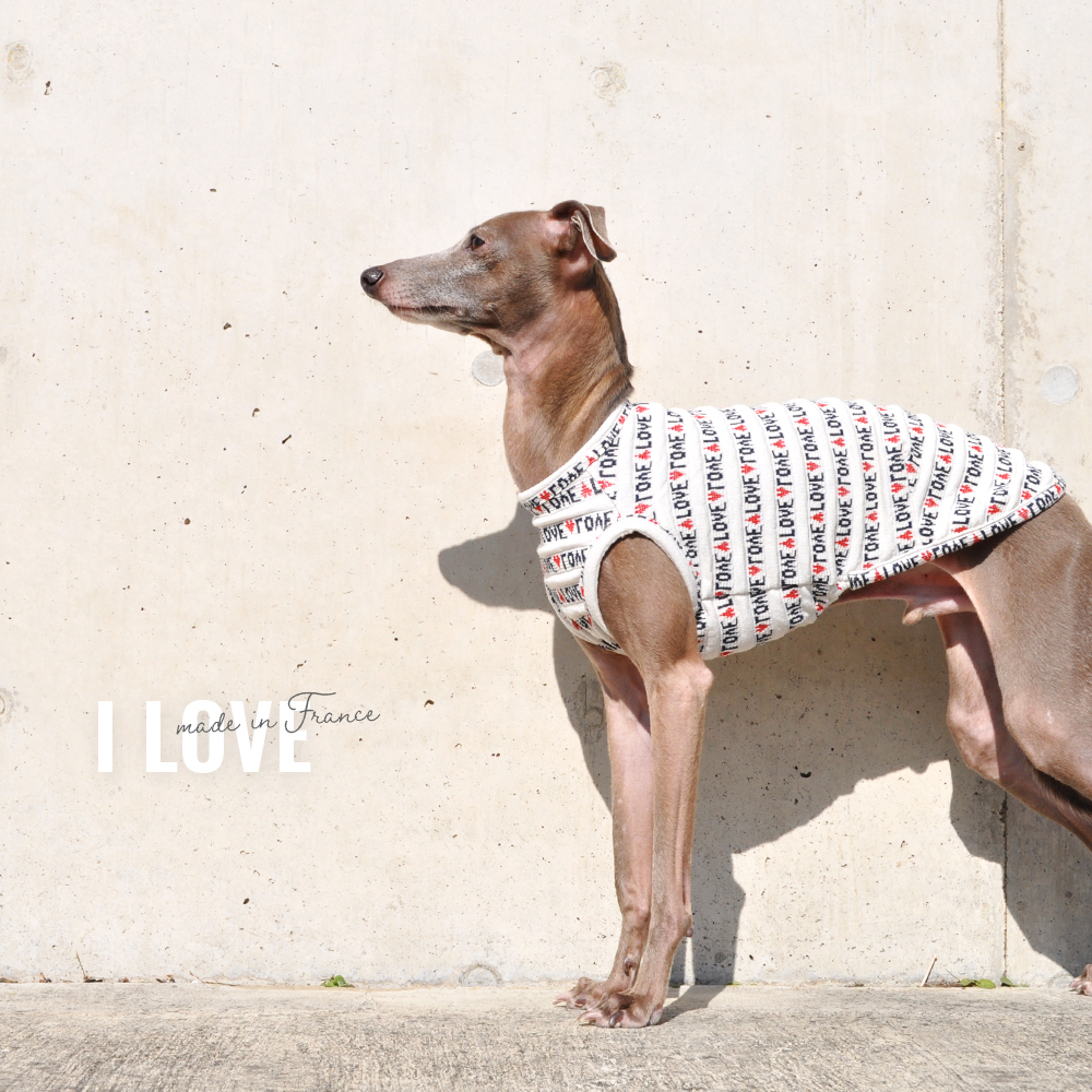 イタグレ服｜ミニピン服｜ウィペット服｜チャイクレ服｜サルーキ服｜犬服｜I LOVE｜フランス製ジャガードニット｜選べる３タイプ