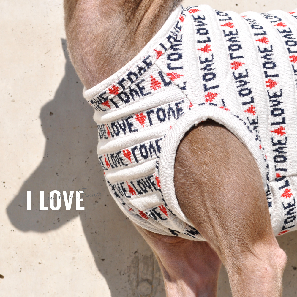 イタグレ服｜ミニピン服｜ウィペット服｜チャイクレ服｜サルーキ服｜犬服｜I LOVE｜フランス製ジャガードニット｜選べる３タイプ