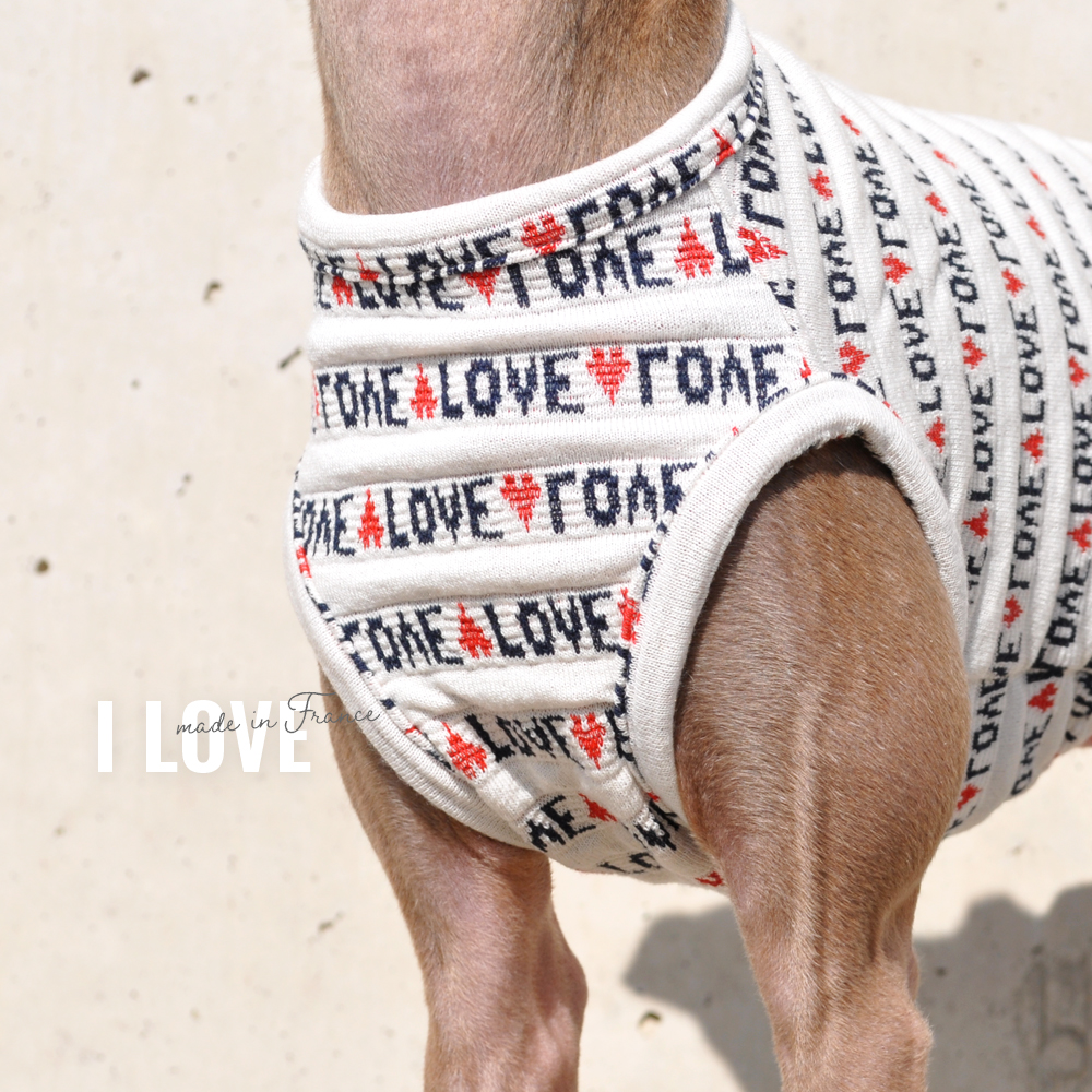 イタグレ服｜ミニピン服｜ウィペット服｜チャイクレ服｜サルーキ服｜犬服｜I LOVE｜フランス製ジャガードニット｜選べる３タイプ